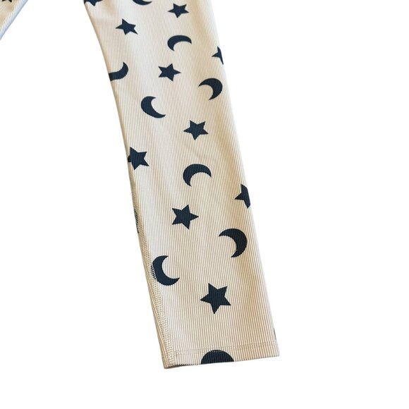 Beach Riot Sport Cream Ribbed Leggings Moon Star Print Stretch Athletic Medium - Picture 9 of 11